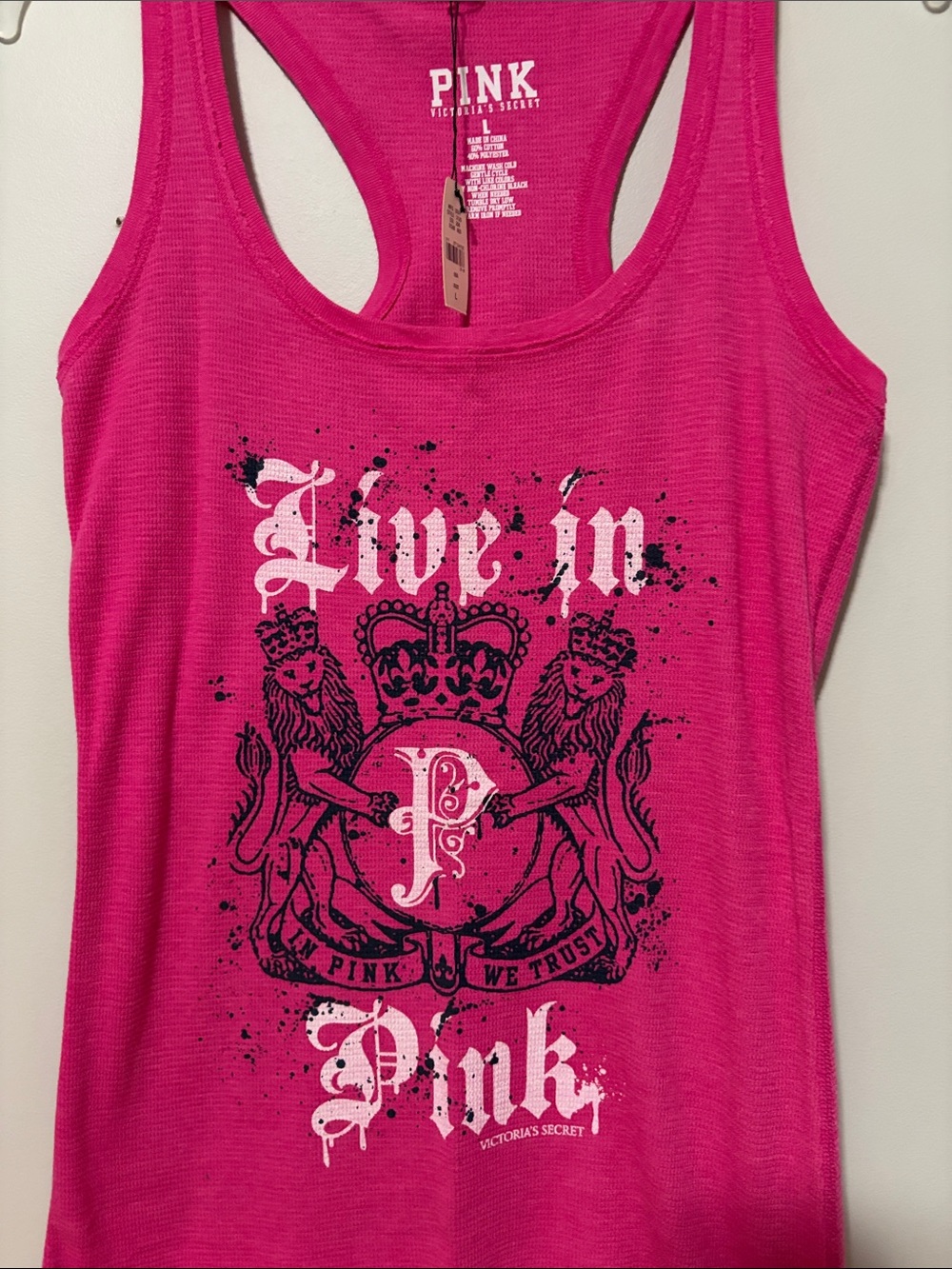 Victoria's Secret PINK Hot Pink Ribbed Racerback Tank - Picture 2 of 4